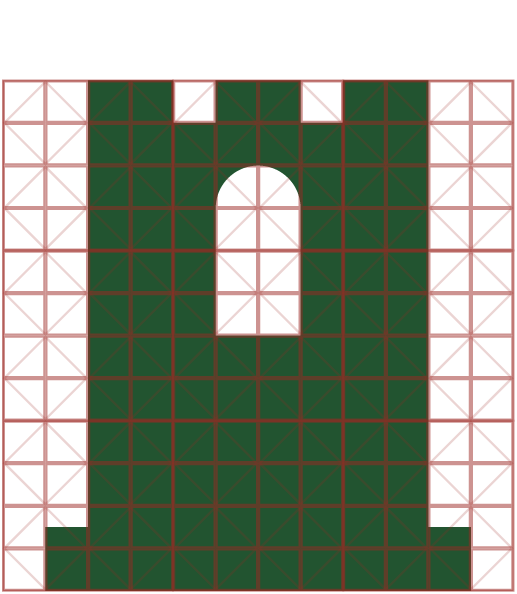 Construcción en retícula del pictograma de una torre